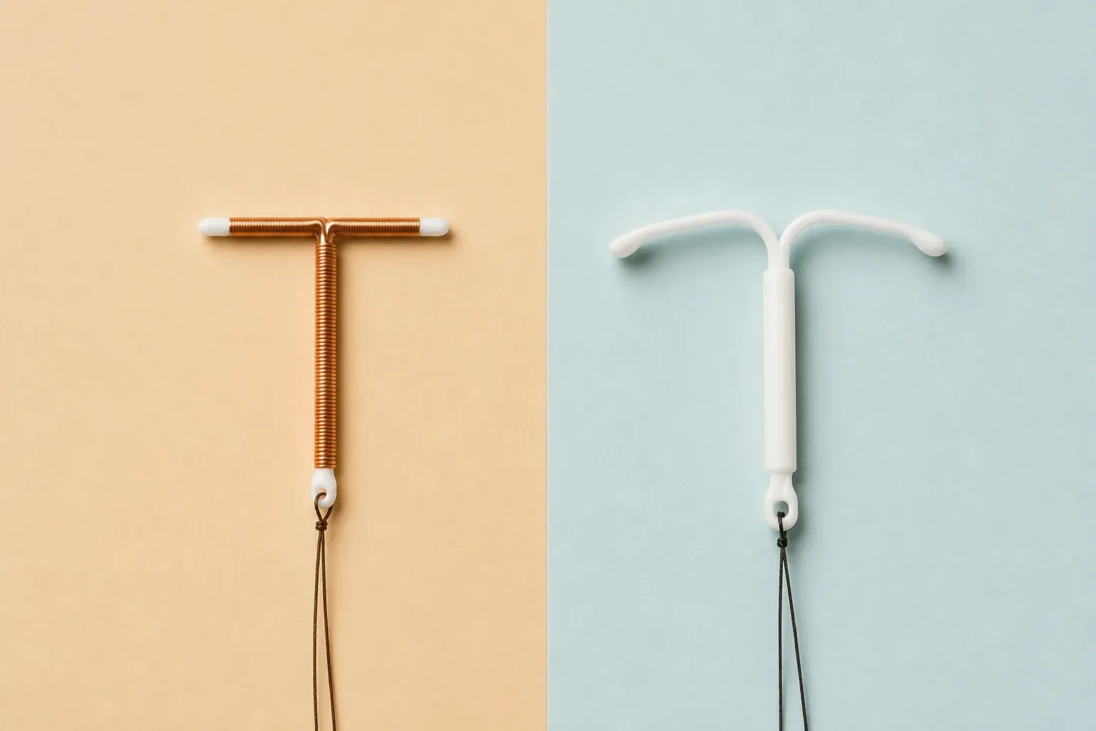 Comparaison illustree d'un sterilet au cuivre et d'un sterilet hormonal